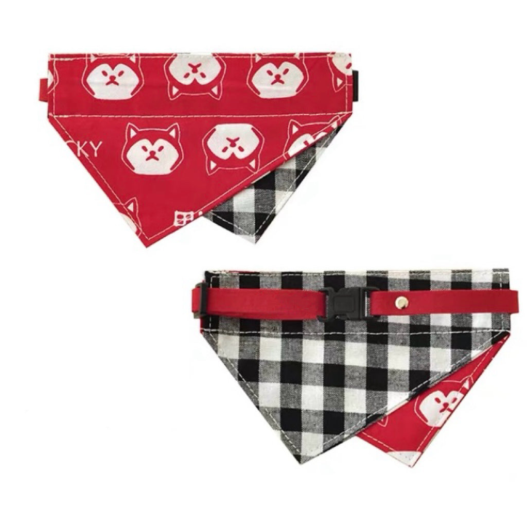 Cat Double Sided Revisable Bandana - Red Shiba