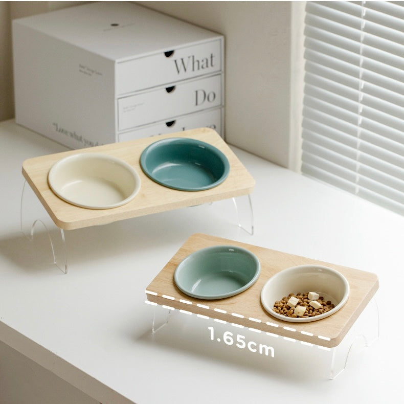 Dog Elevated Bowl Set with Wooden Acrylic Stand