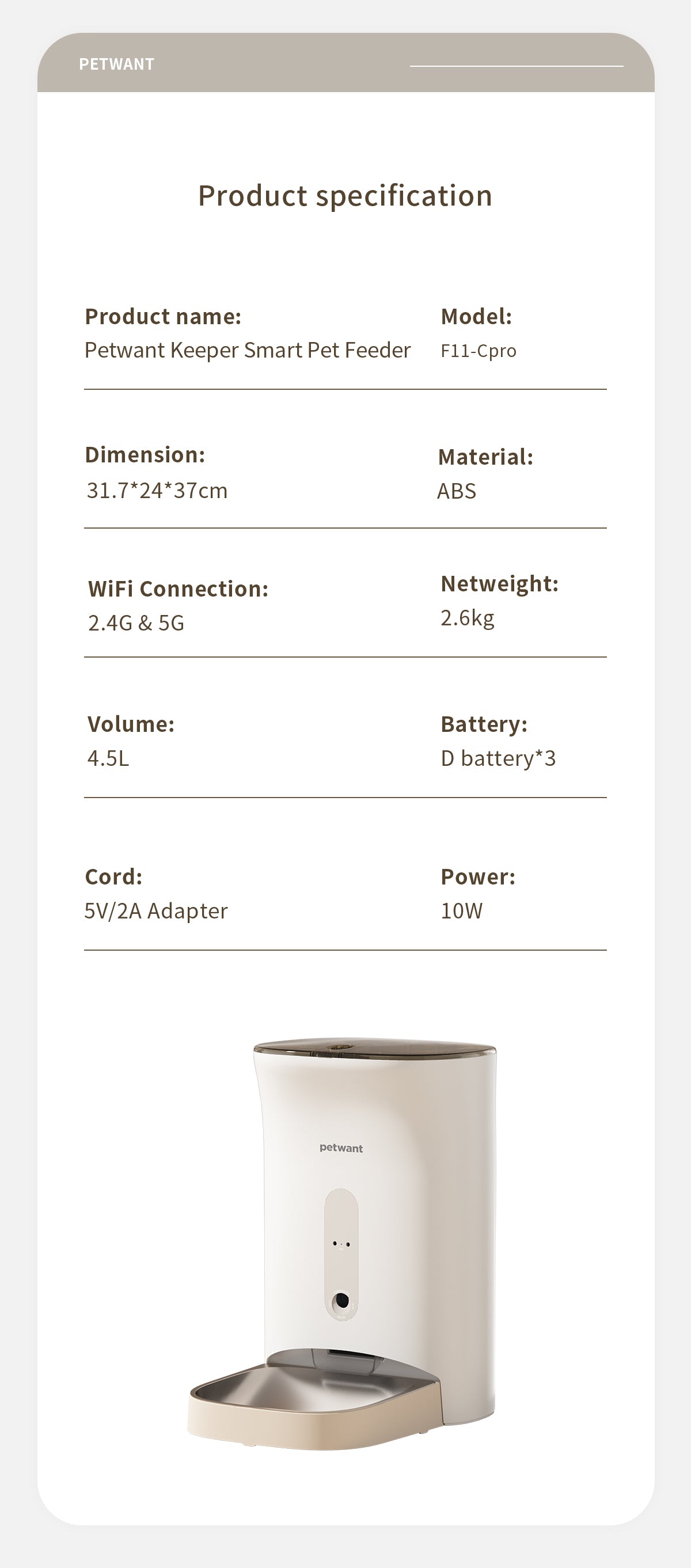 Petwant Smart Feeder 4.5L with built-in Camera Wifi APP Control