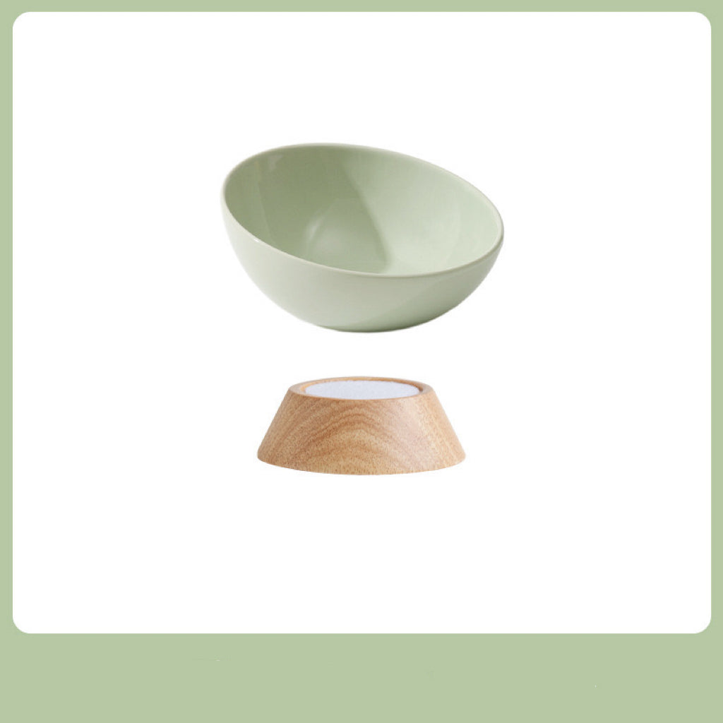 Elevated Ceramic Bowl with Wooden Stand