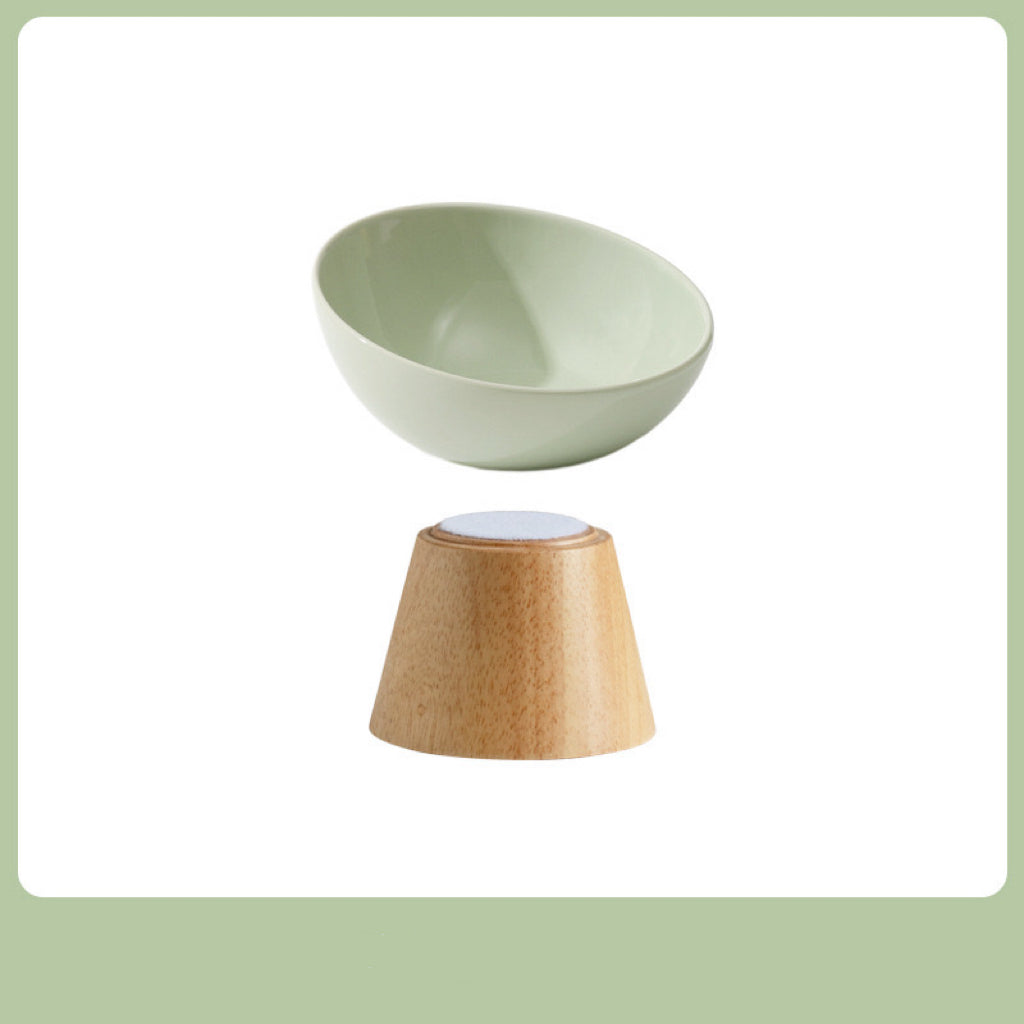 Elevated Ceramic Bowl with Wooden Stand