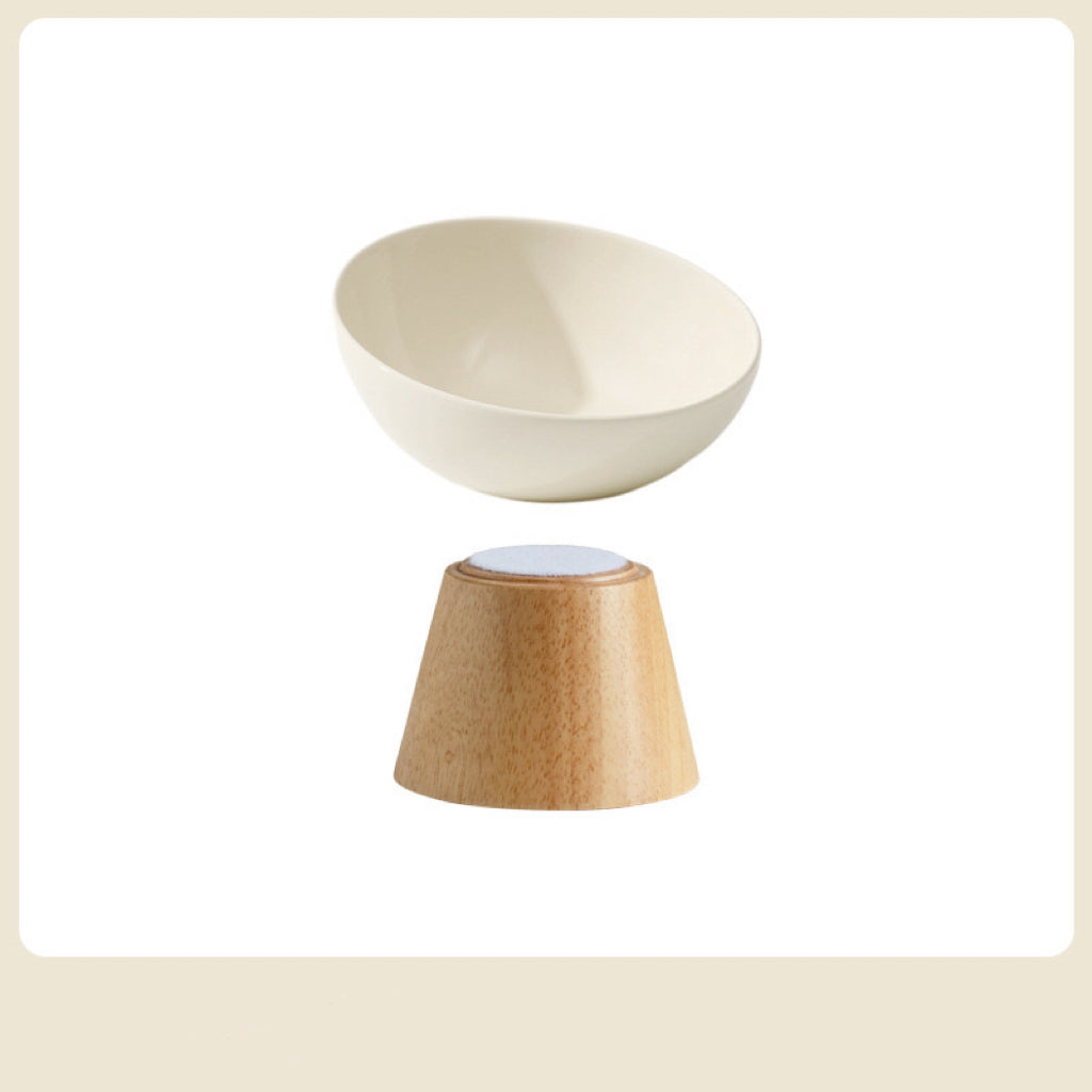 Elevated Ceramic Bowl with Wooden Stand