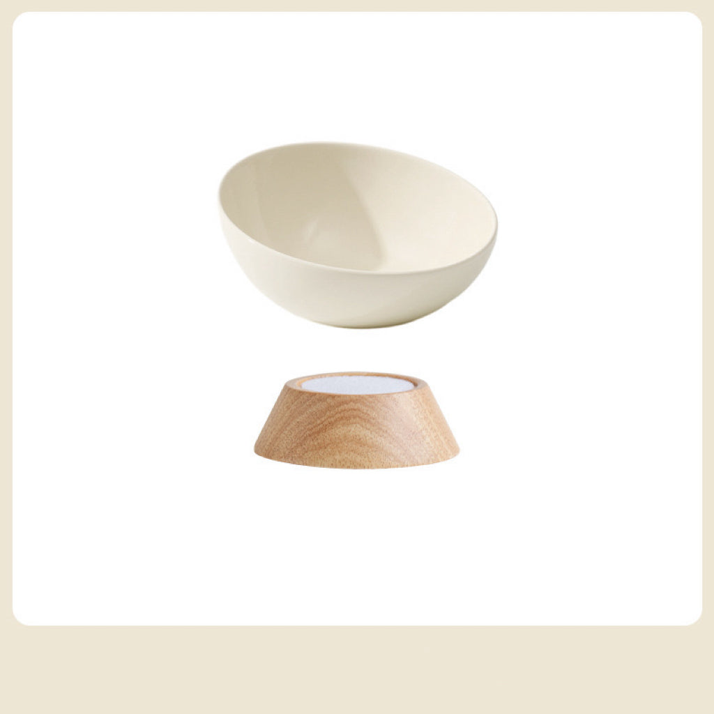 Elevated Ceramic Bowl with Wooden Stand