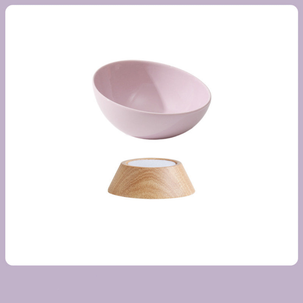 Elevated Ceramic Bowl with Wooden Stand