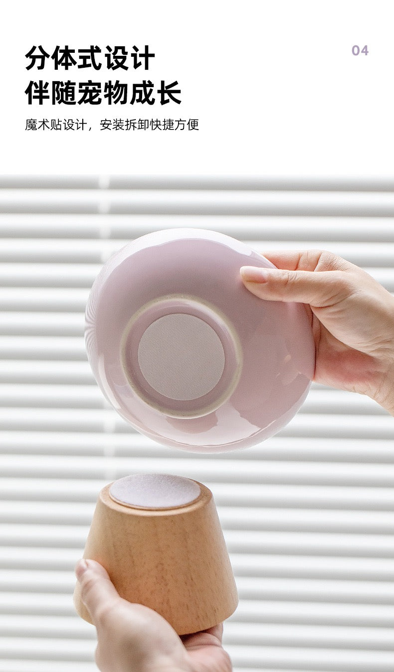 Elevated Ceramic Bowl with Wooden Stand