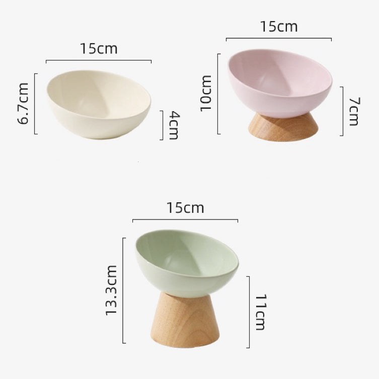 Elevated Ceramic Bowl with Wooden Stand