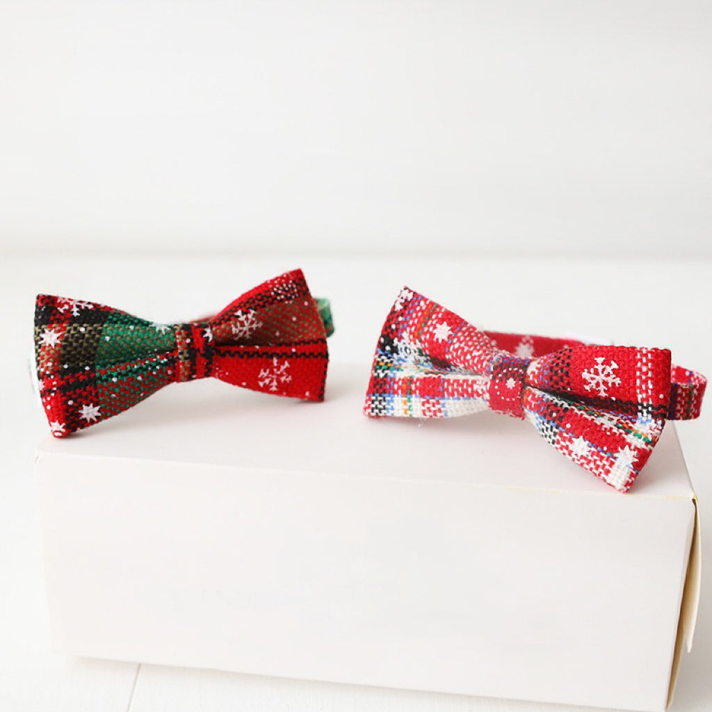 Pet Christmas Snow Tartan Bow Tie