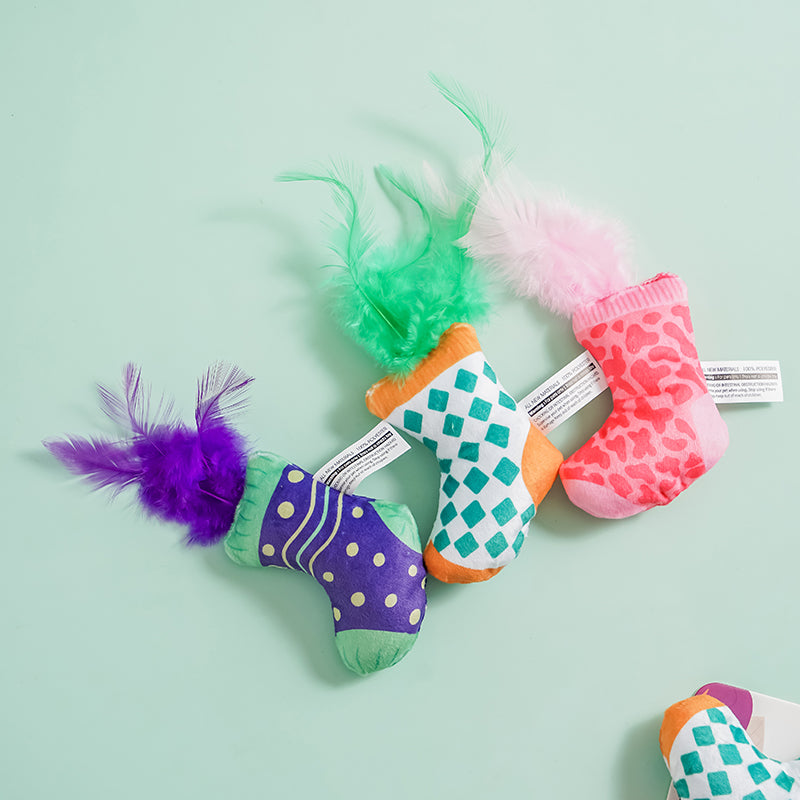 Cat Toy Christmas Stocking with Feather