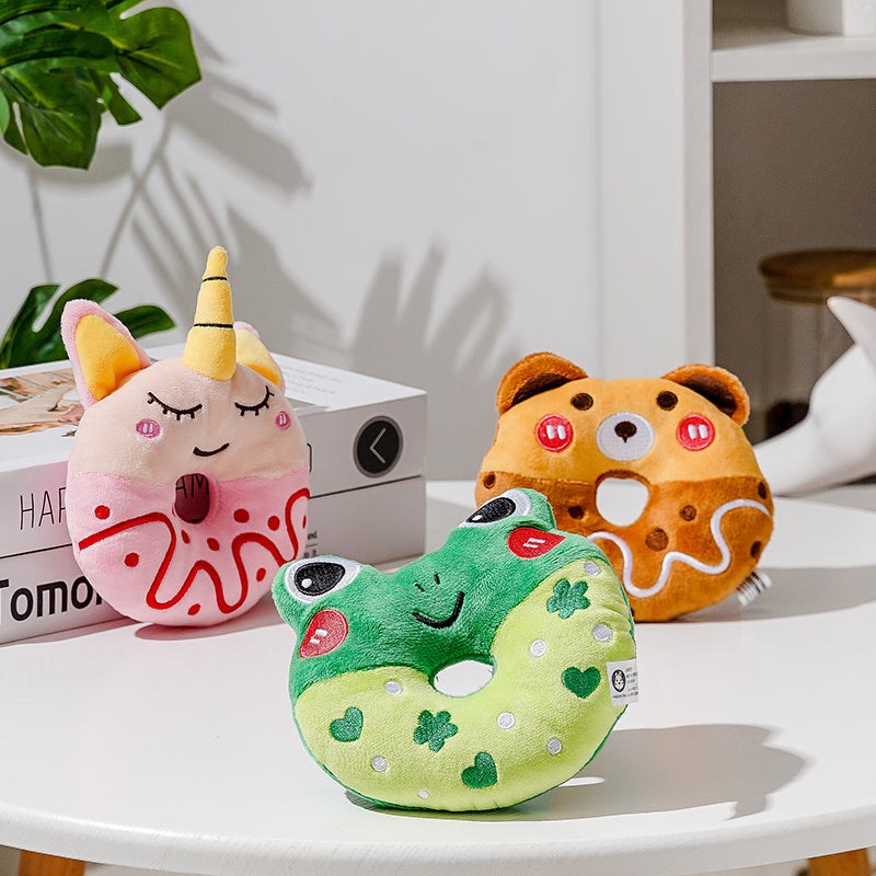 Dog Plush Toy - Smiley Frog Donut w/ Squeaker