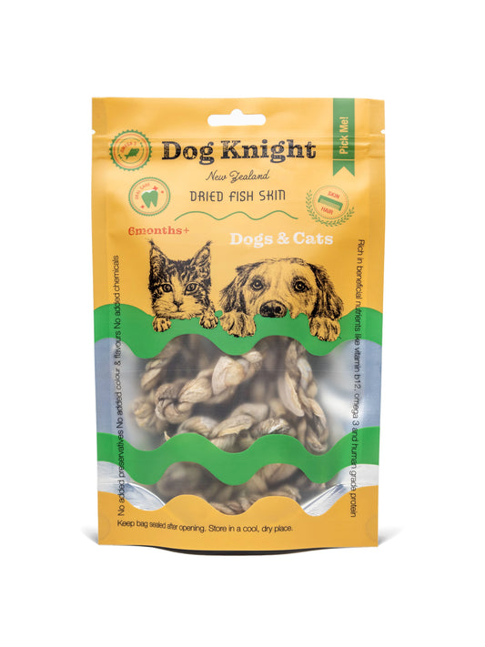 Dog Knight Pet Treats Air Dried Fish Skin Twists 6pc