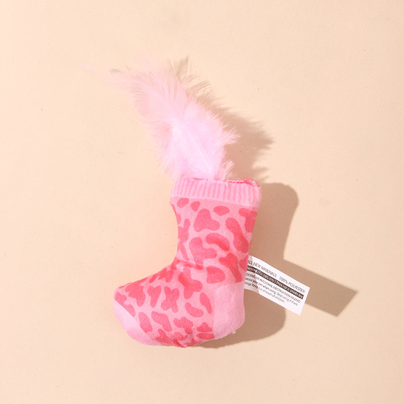 Cat Toy Christmas Stocking with Feather
